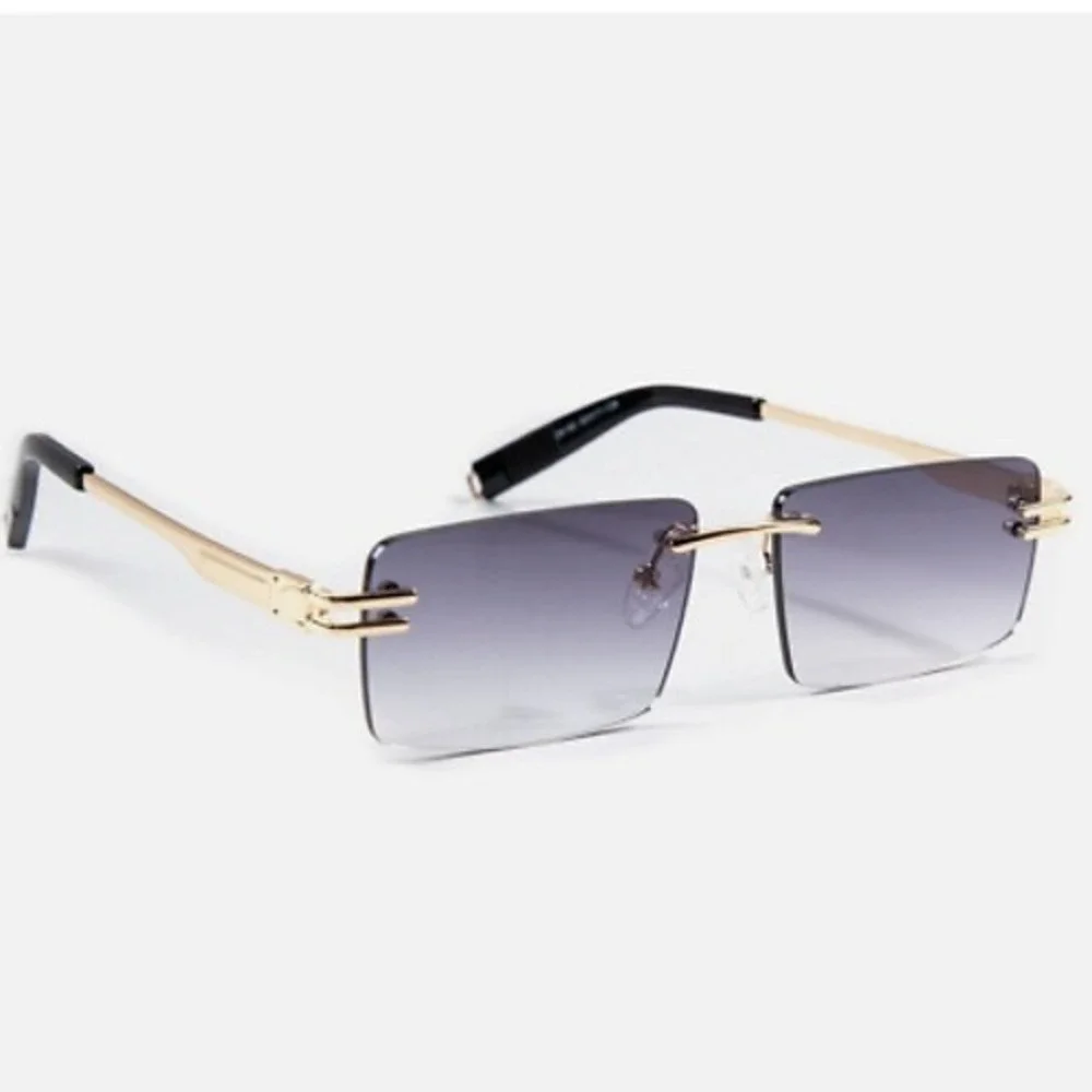 Men's Square Rimless Gold Frame Purple Gradient Tint Hip Hop‎ Sunglasses